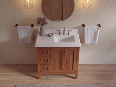 Nashville Teak Wood 36 in. W x 22 in. D Right Offset Sink Bathroom Vanity