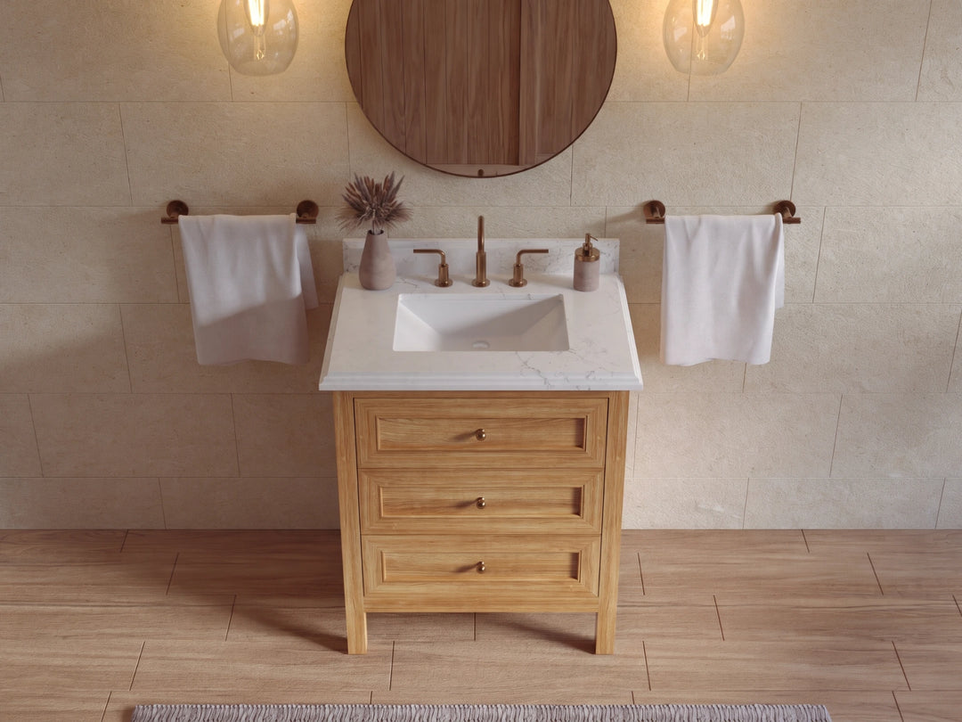 Nashville Teak Wood 30 in. W x 22 in. D Single Sink Bathroom Vanity | 
              
                Light Natural Teak
                
                  
             - NAS_TK_LNT_WHQZ_30 - photo №25