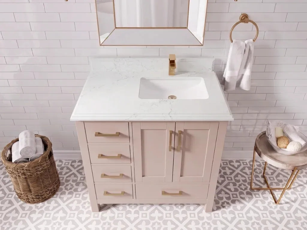 Malibu 36 in. W x 22 in. D Right Offset Sink Bathroom Vanity | 
              
                Pink
                
                  
             - MLB_PNK_WHQZ_36R - photo №15