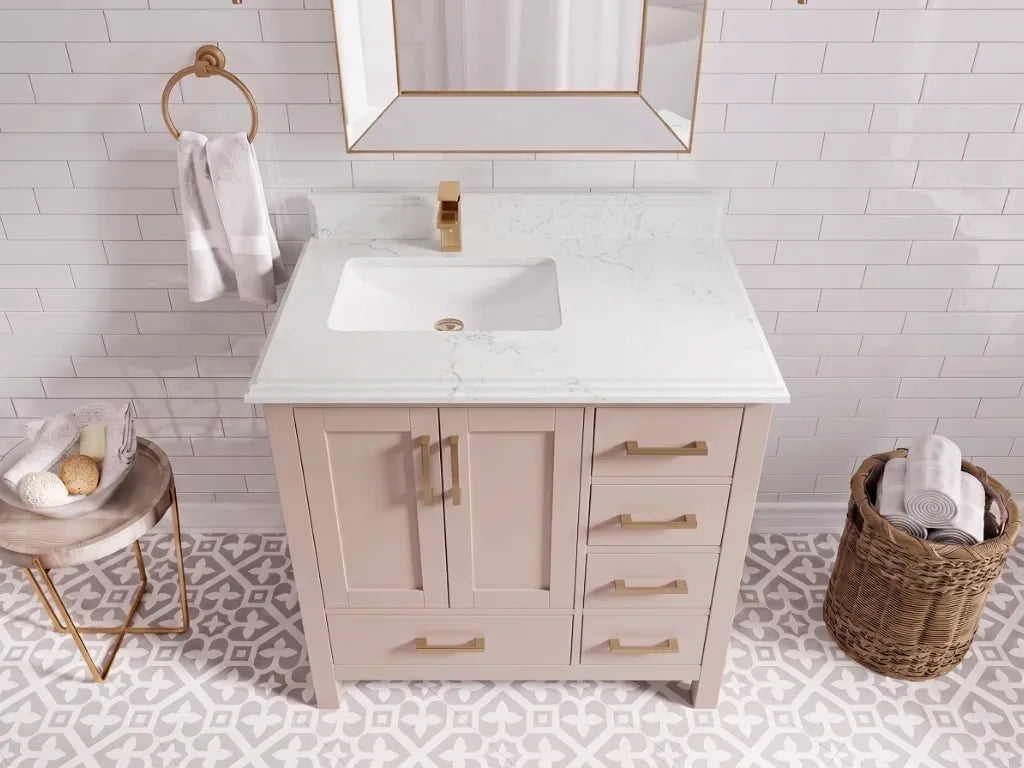 Malibu 36 in. W x 22 in. D Left Offset Sink Bathroom Vanity | 
              
                Pink
                
                  
             - MLB_PNK_WHQZ_36L - photo №15