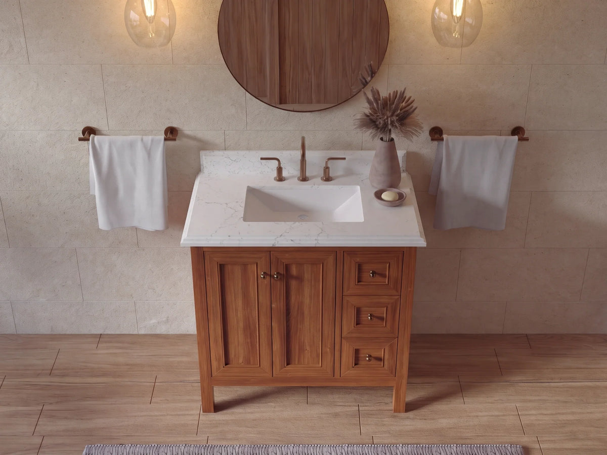Nashville Teak Wood 36 in. W x 22 in. D Center Sink Bathroom Vanity