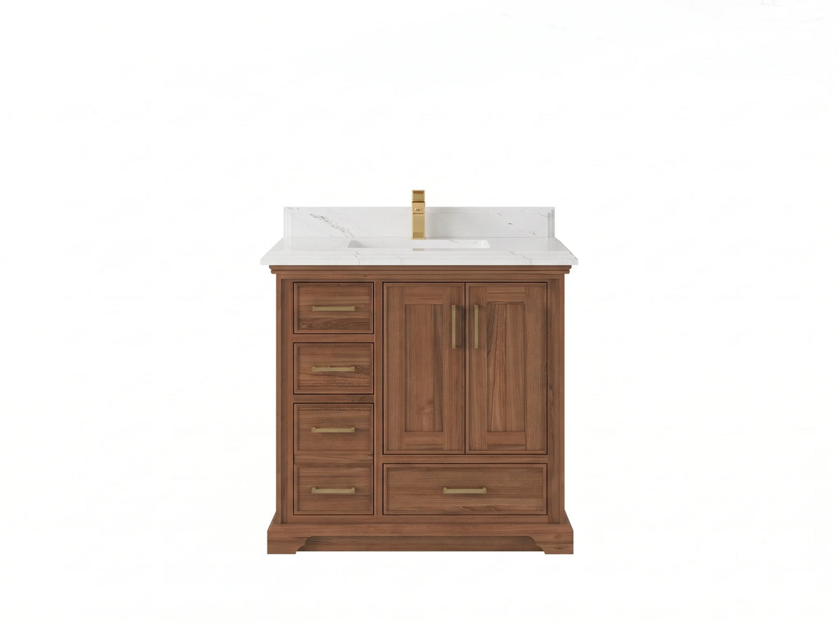 Charlotte Teak Wood 36 in. W x 22 in. D Center Sink Bathroom Vanity