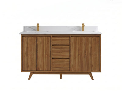 Madison Teak Wood 60 in. W x 22 in. D Double Sink Bathroom Vanity