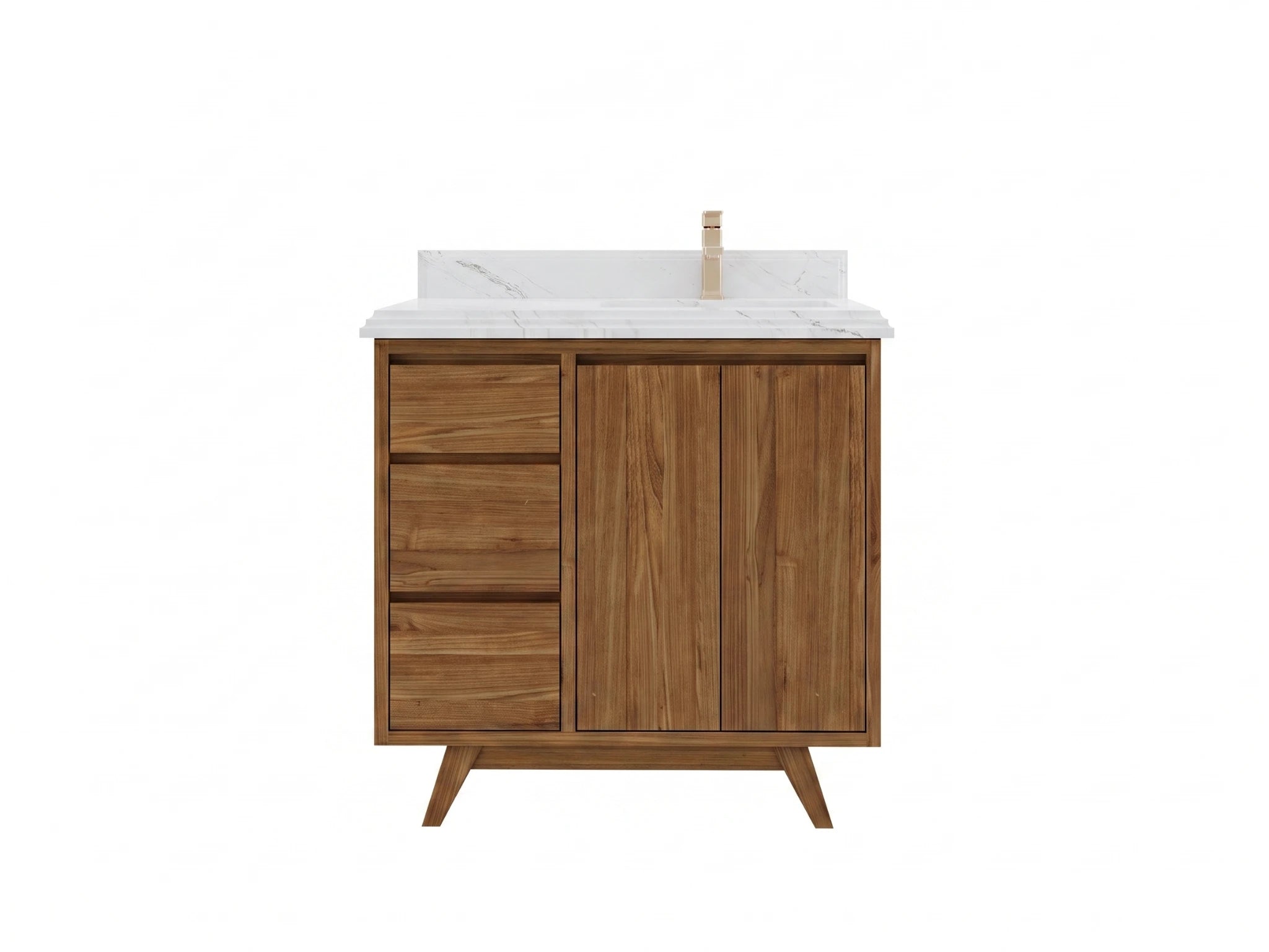 Madison Teak Wood 36 in. W x 22 in. D Right Offset Sink Bathroom Vanity