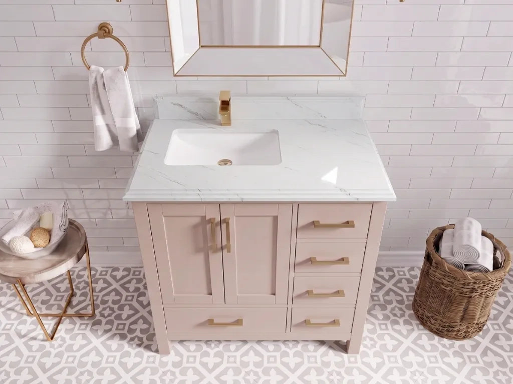 Malibu 36 in. W x 22 in. D Left Offset Sink Bathroom Vanity | 
              
                Pink
                
                  
             - MLB_PNK_WHQZ_36L - photo №16