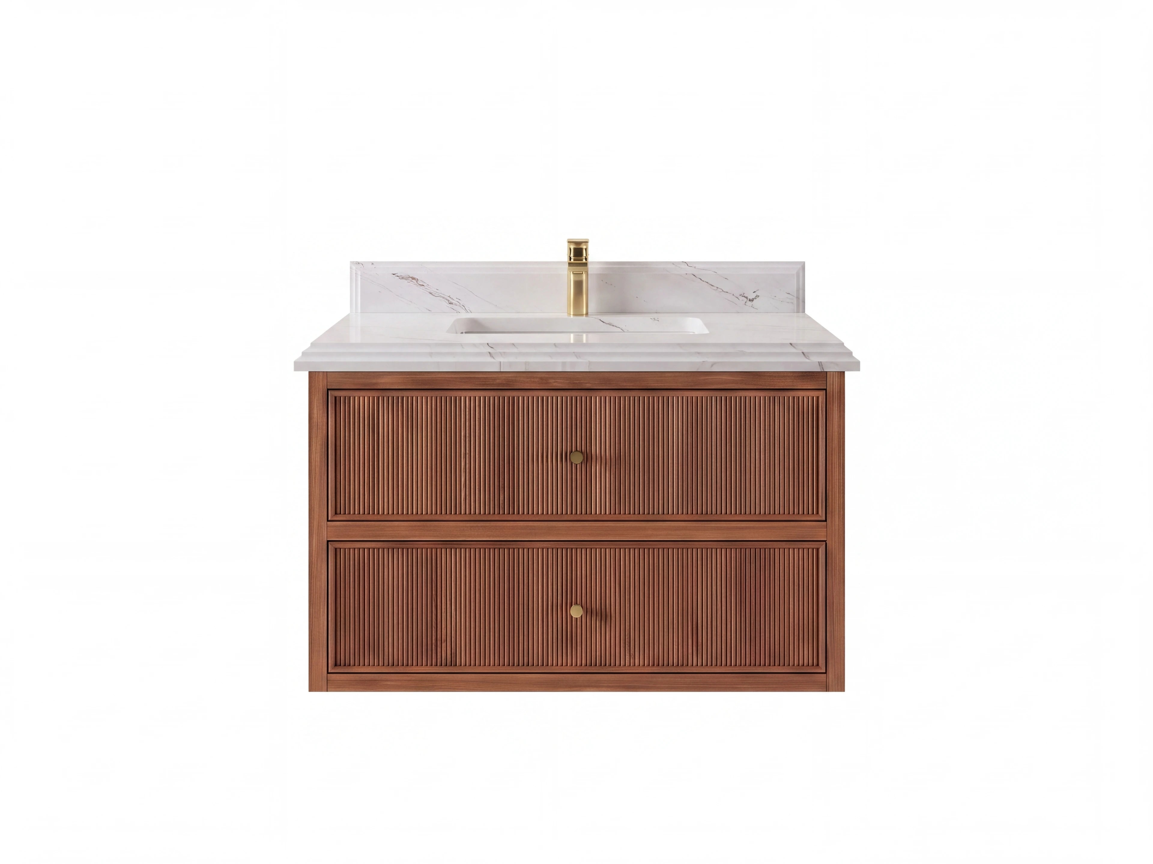 Sonoma Reeded Floating Teak Wood 36 in. W x 22 in. D Center Sink Bathroom Vanity