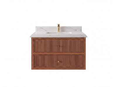 Sonoma Reeded Floating Teak Wood 36 in. W x 22 in. D Center Sink Bathroom Vanity