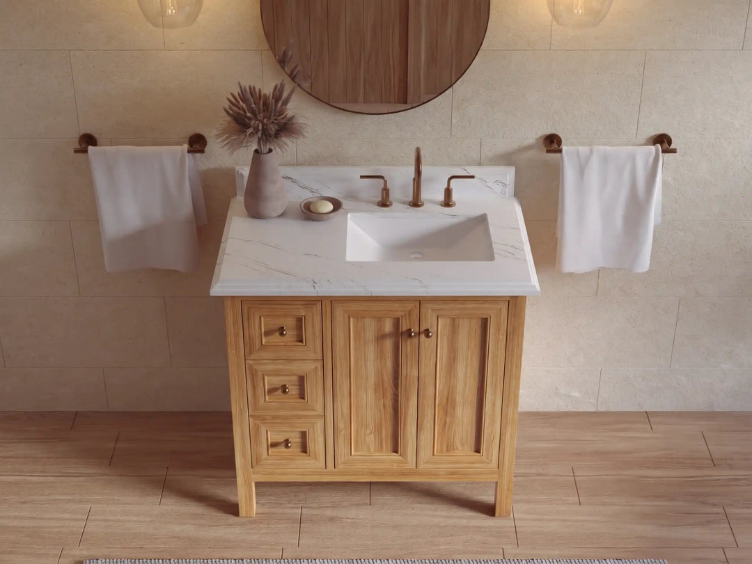 Nashville Teak Wood 36 in. W x 22 in. D Right Offset Sink Bathroom Vanity | 
              
                Light Natural Teak
                
                  
             - NAS_TK_LNT_WHQZ_36R - photo №35