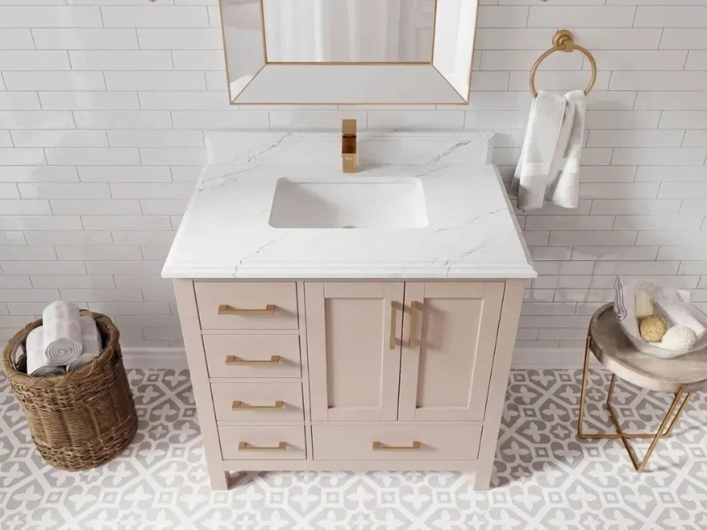 Malibu 36 in. W x 22 in. D with Center Sink Bathroom Vanity | 
              
                Pink
                
                  
             - MLB_PNK_WHQZ_36CR - photo №13