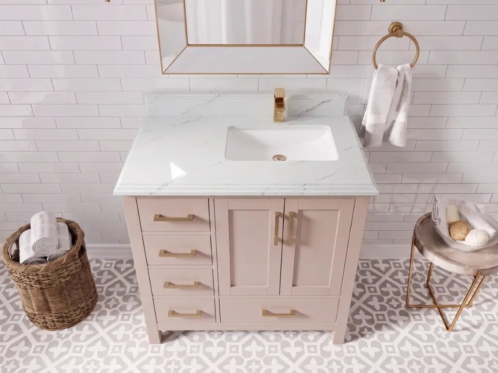 Malibu 36 in. W x 22 in. D Right Offset Sink Bathroom Vanity | 
              
                Pink
                
                  
             - MLB_PNK_WHQZ_36R - photo №16