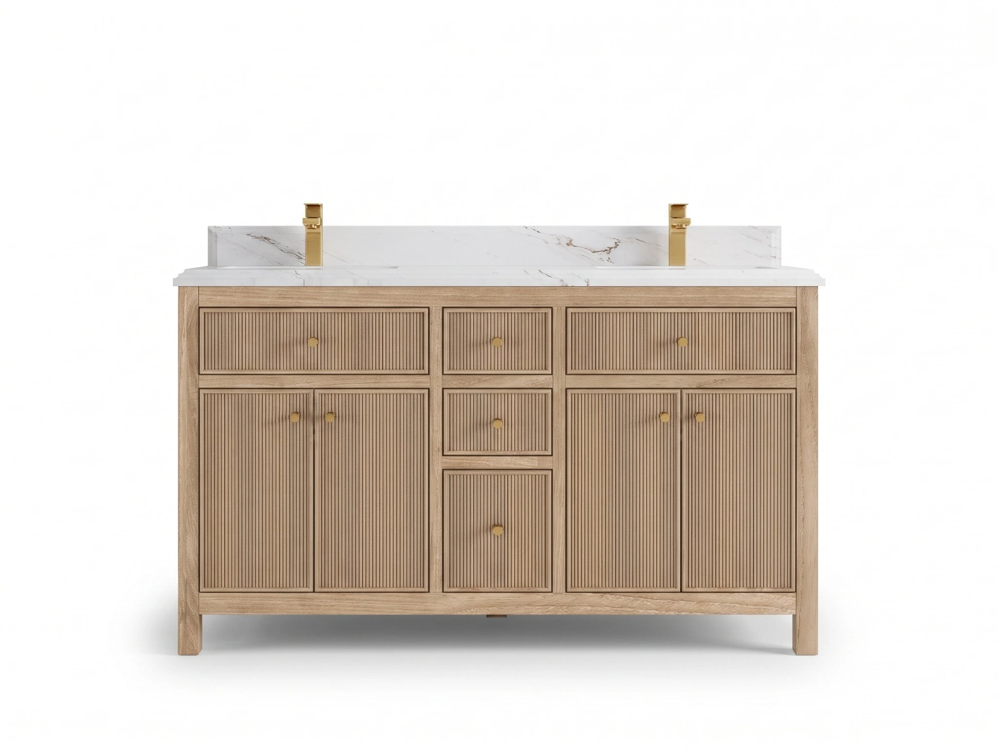 Sonoma Reeded Teak Wood 60 in. W x 22 in. D Double Sink Bathroom Vanity