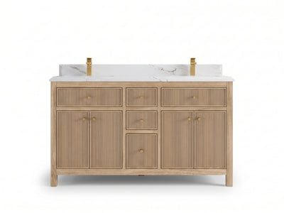 Sonoma Reeded Teak Wood 60 in. W x 22 in. D Double Sink Bathroom Vanity