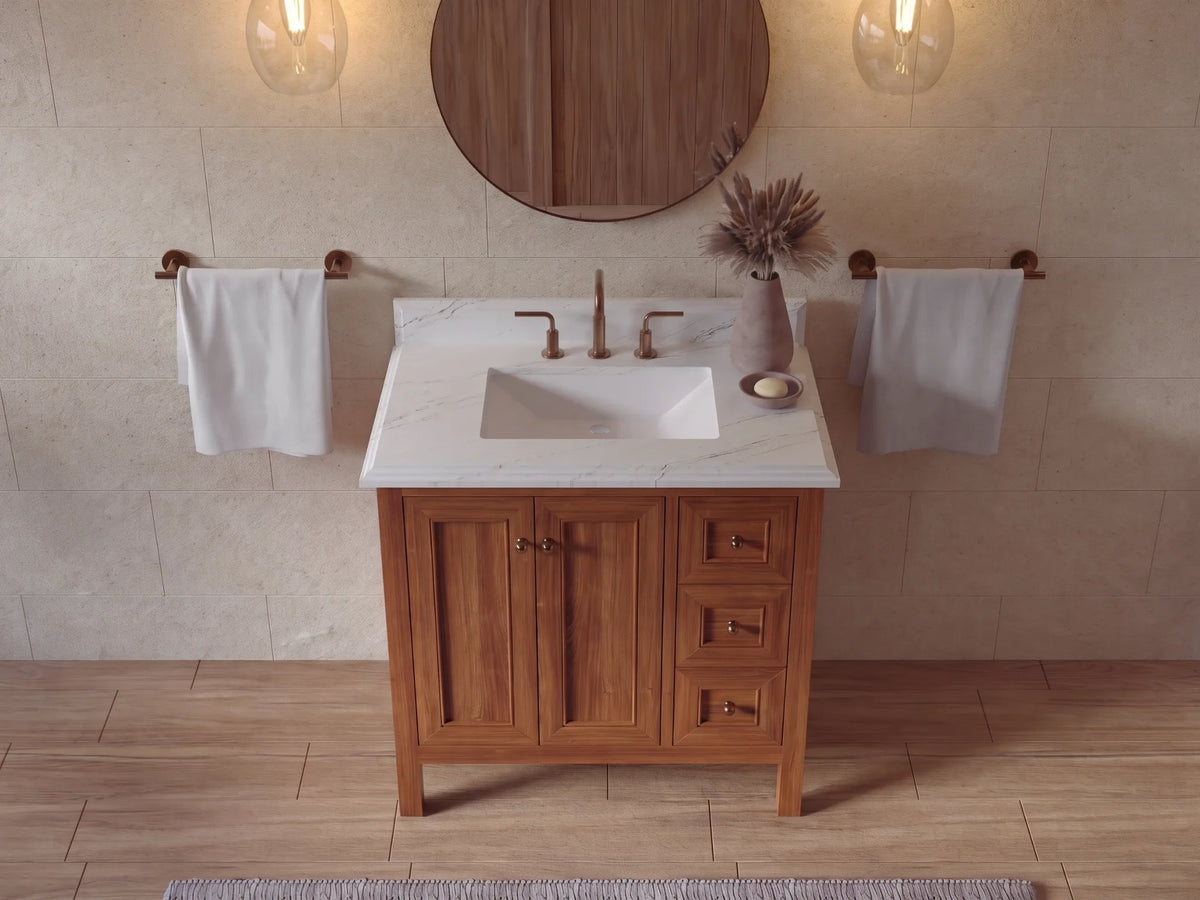 Nashville Teak Wood 36 in. W x 22 in. D Center Sink Bathroom Vanity