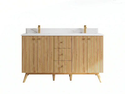 Pasadena Teak Wood 60 in. W x 22 in. D Double Sink Bathroom Vanity