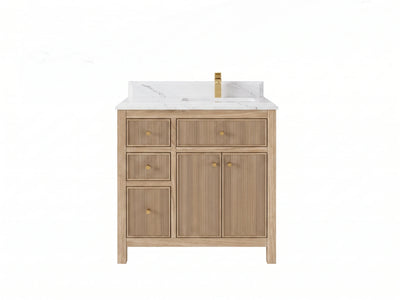 Sonoma Reeded Teak Wood 36 in. W x 22 in. D Right Offset Sink Bathroom Vanity