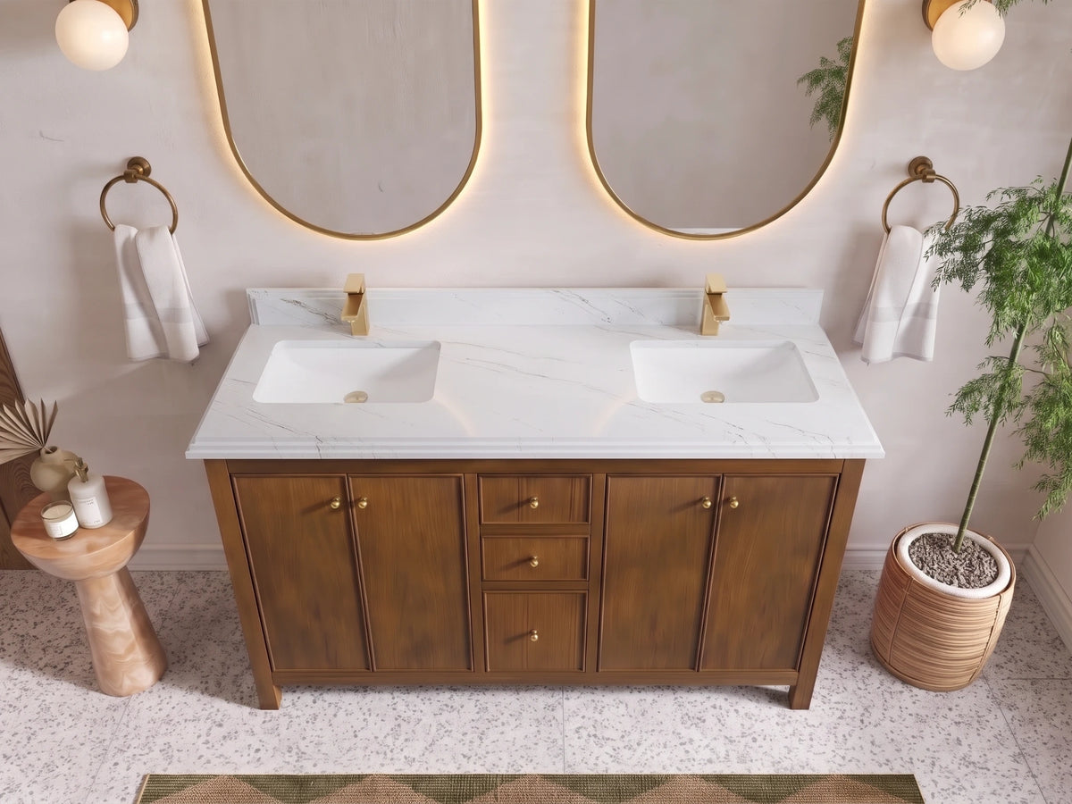 Chicago Teak 60 in. W x 22 in. D Double Sink Bathroom Vanity