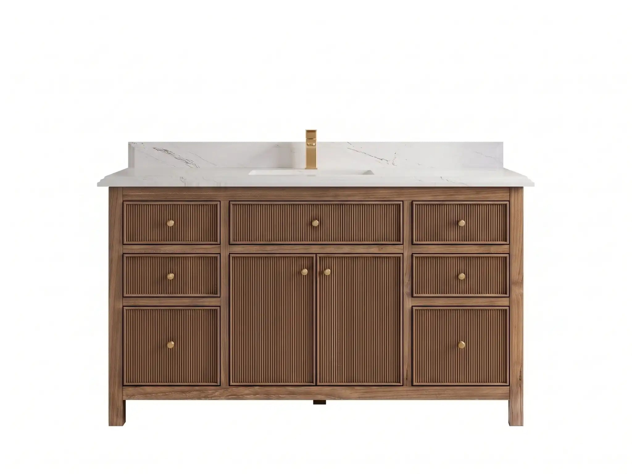 Sonoma Reeded Teak Wood 60 in. W x 22 in. D Single Sink Bathroom Vanity