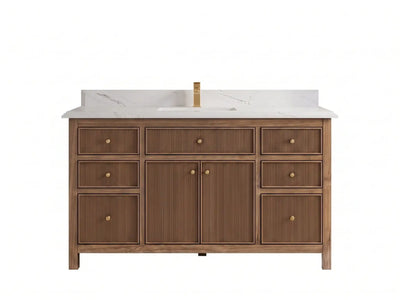Sonoma Reeded Teak Wood 60 in. W x 22 in. D Single Sink Bathroom Vanity