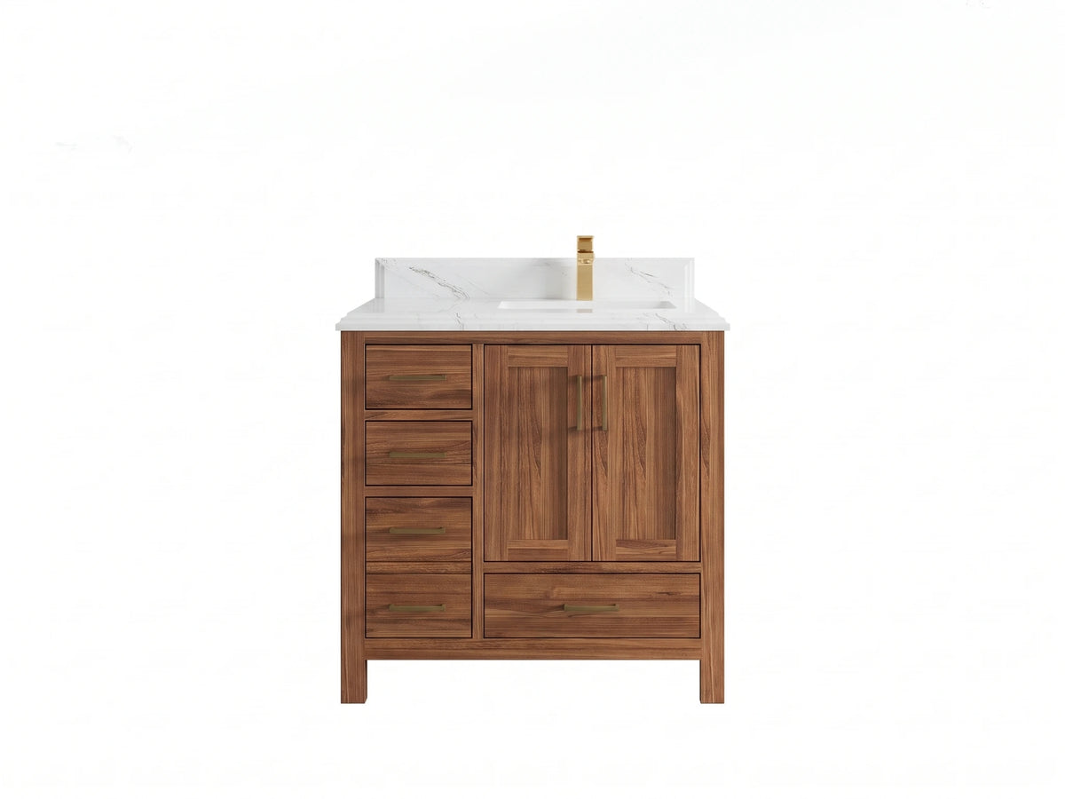 Malibu Teak Wood 36 in. W x 22 in. D Right Offset Sink Bathroom Vanity