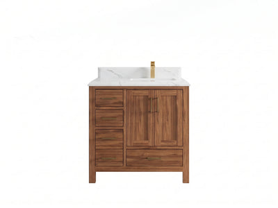 Malibu Teak Wood 36 in. W x 22 in. D Right Offset Sink Bathroom Vanity