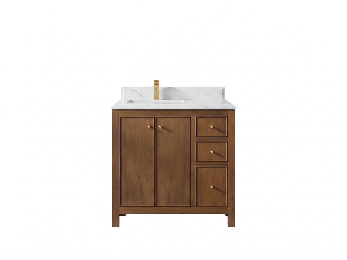 Chicago Teak 36 in. W x 22 in. D Left Offset Sink Bathroom Vanity