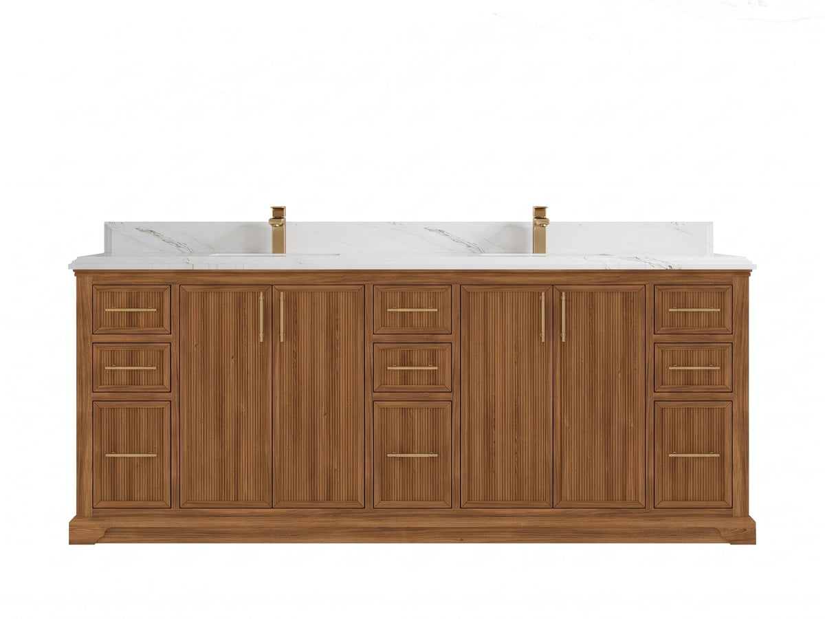 Alys Teak Wood 84 in. W x 22 in. D Double Sink Bathroom Vanity