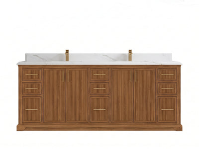 Alys Teak Wood 84 in. W x 22 in. D Double Sink Bathroom Vanity