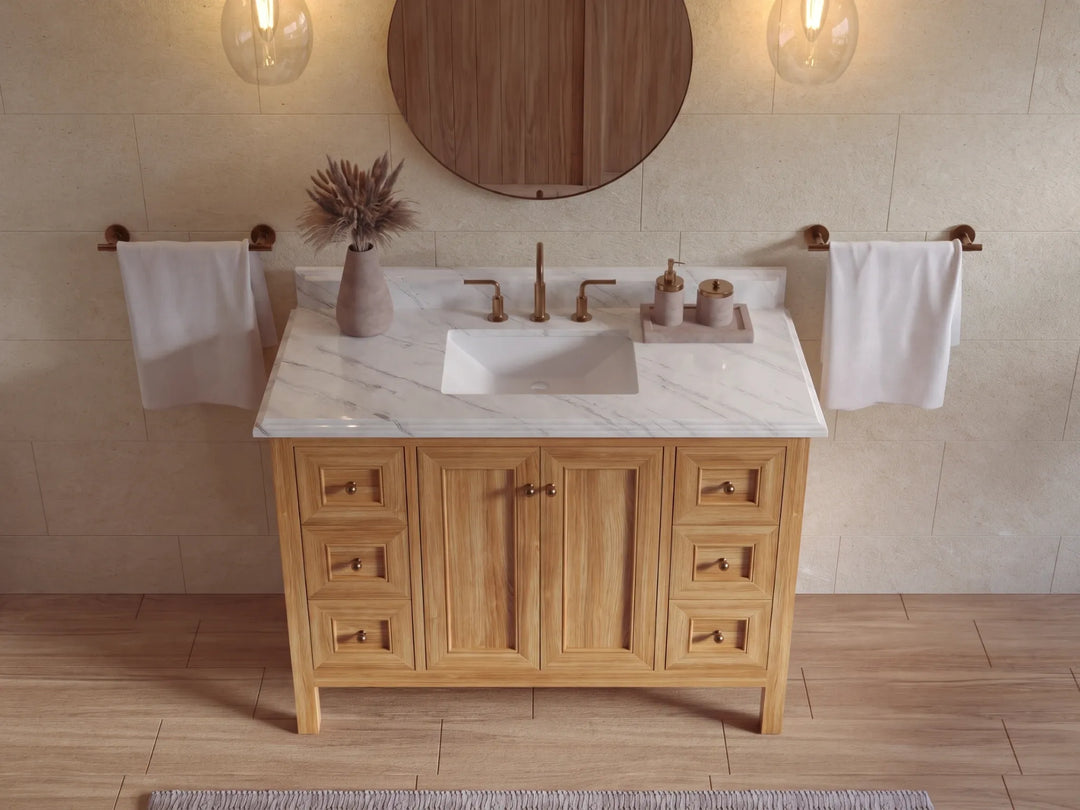 Nashville Teak Wood 48 in. W x 22 in. D Single Sink Bathroom Vanity | 
              
                Light Natural Teak
                
                  
             - NAS_TK_LNT_WHQZ_48S - photo №31