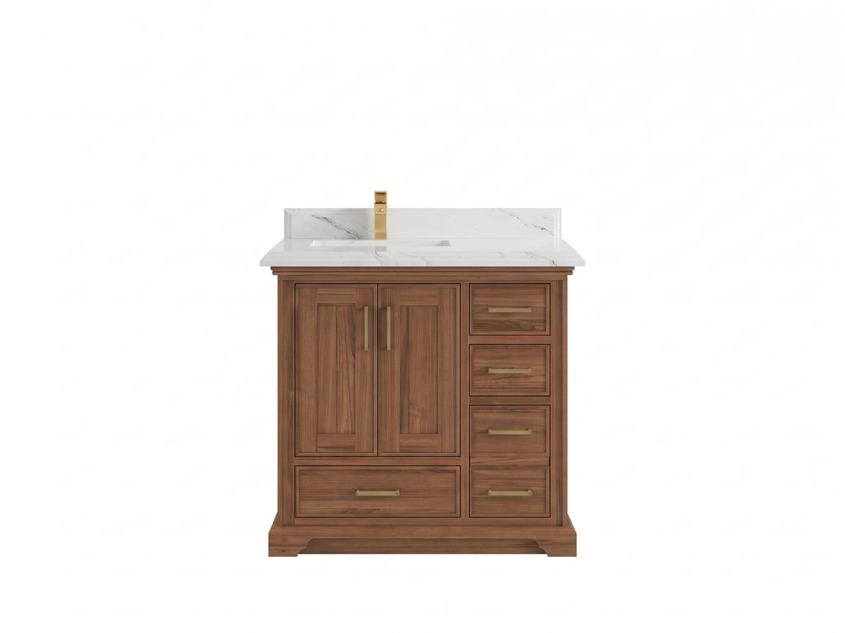 Charlotte Teak Wood 36 in. W x 22 in. D Left Offset Sink Bathroom Vanity