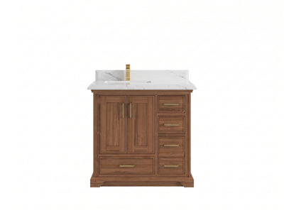 Charlotte Teak Wood 36 in. W x 22 in. D Left Offset Sink Bathroom Vanity
