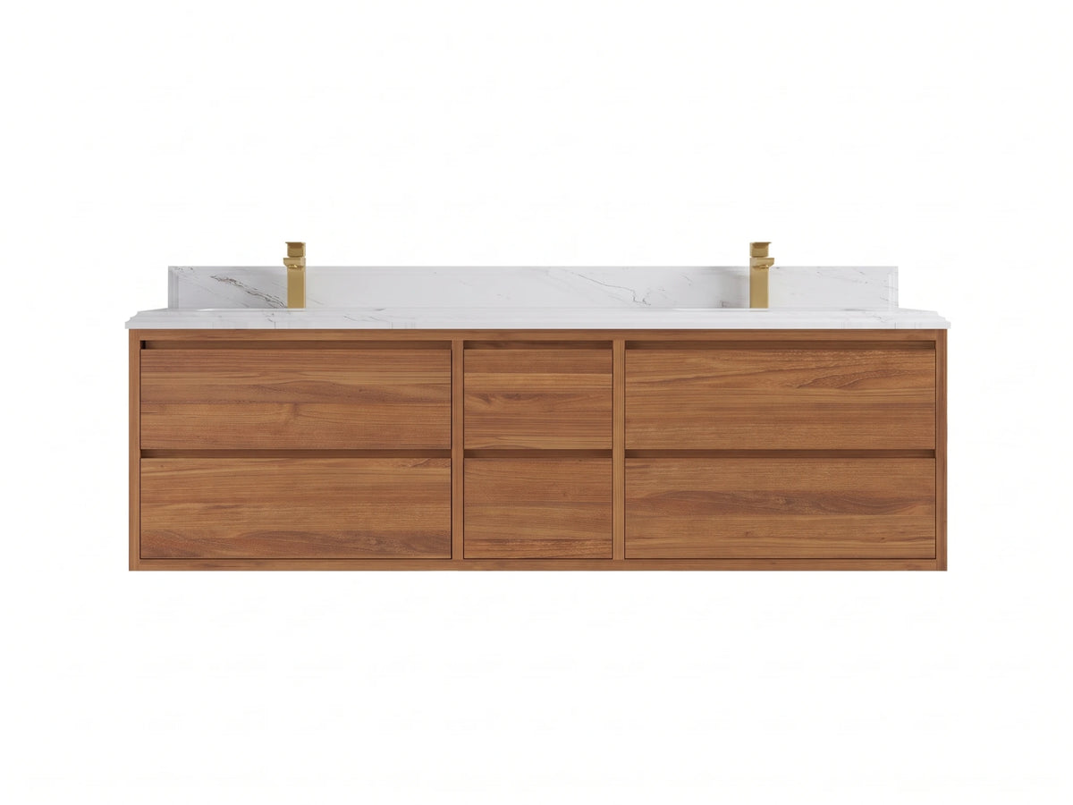 Madison Floating Teak Wood 72 in. W x 22 in. D Double Sink Bathroom Vanity