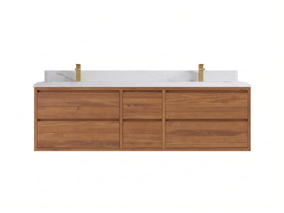 Madison Floating Teak Wood 72 in. W x 22 in. D Double Sink Bathroom Vanity