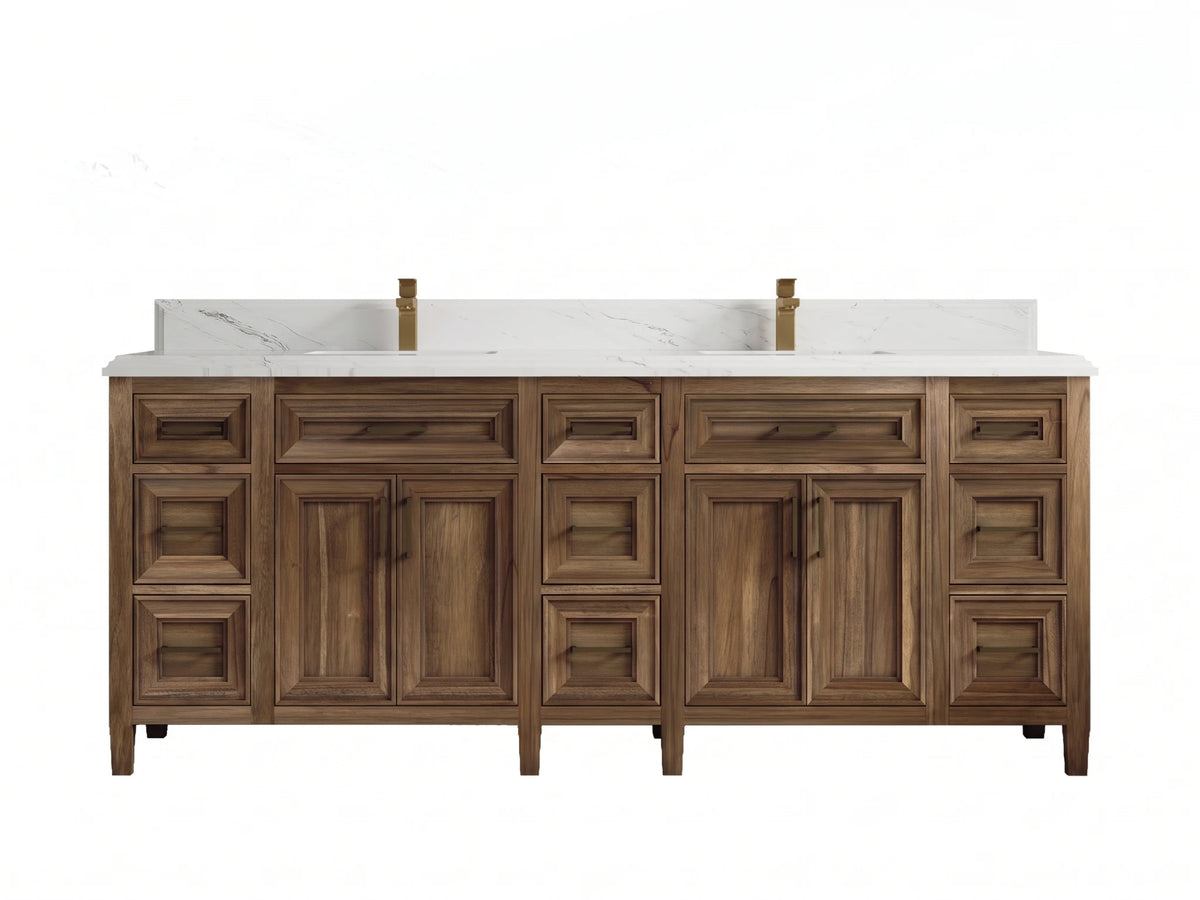 Santa Monica Teak Wood 84 in. W x 22 in. D Double Sink Bathroom Vanity