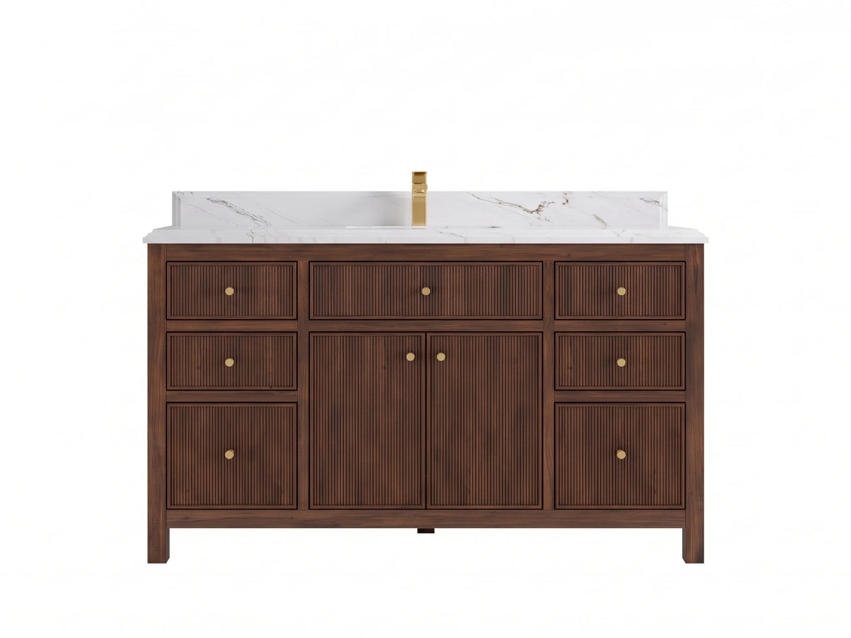 Sonoma Reeded Teak Wood 60 in. W x 22 in. D Single Sink Bathroom Vanity