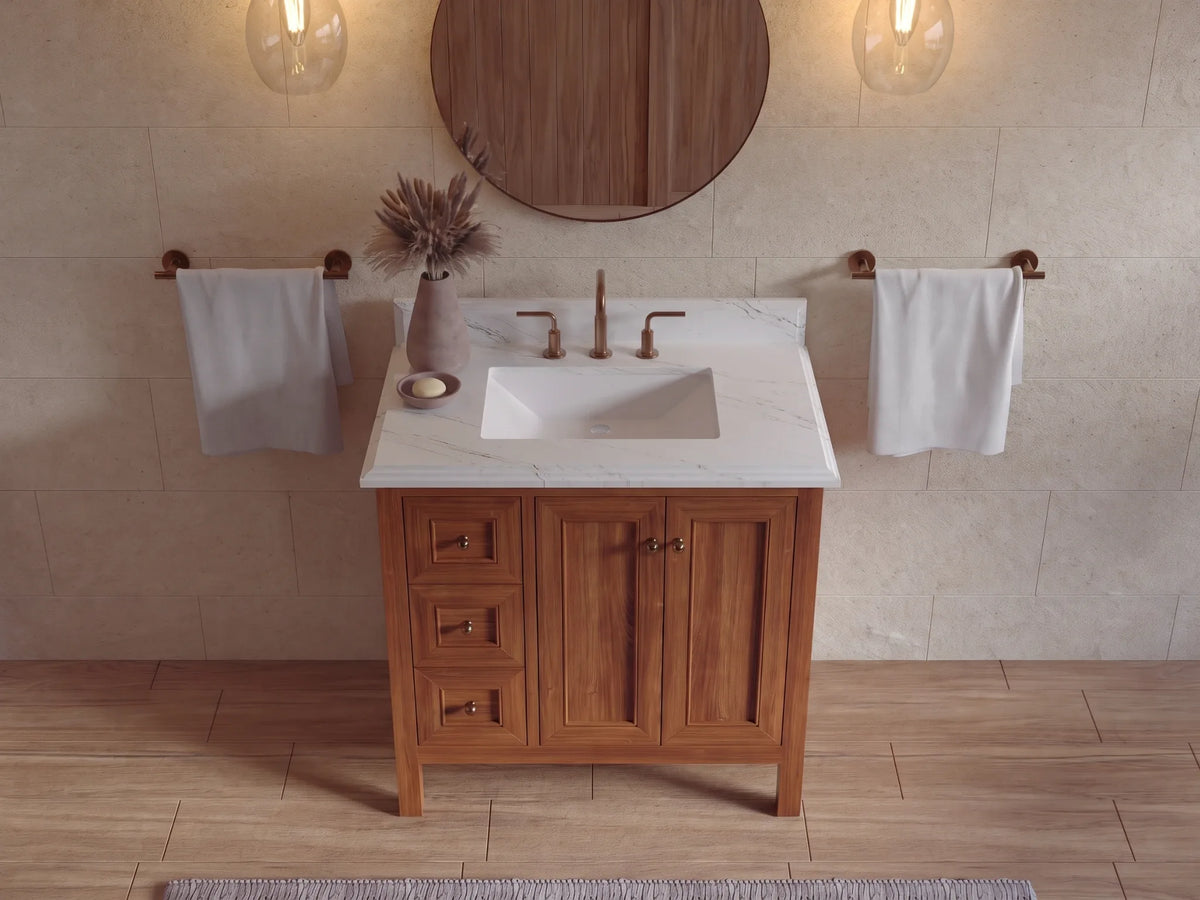 Nashville 36 in. W x 22 in. D Center Sink Teak Wood Bathroom Vanity