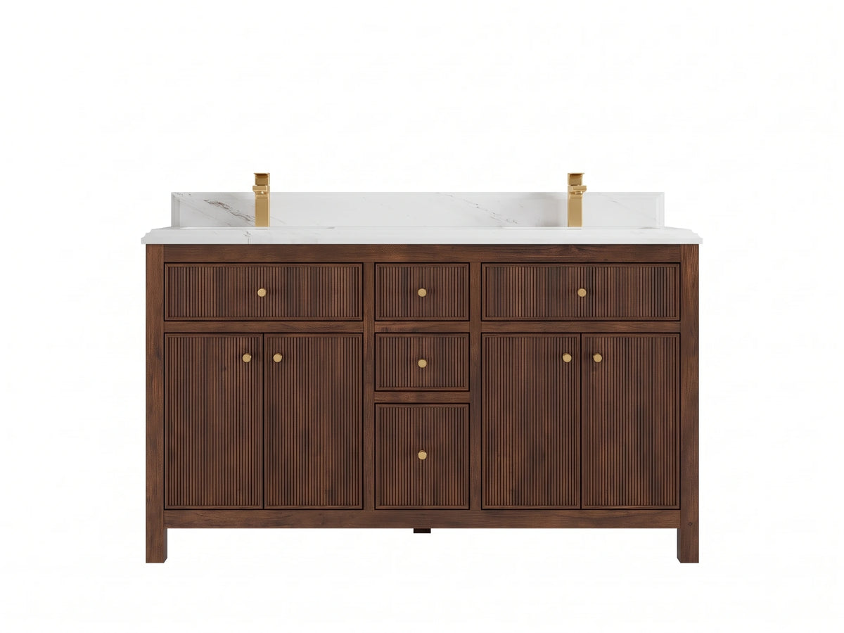 Sonoma Reeded Teak Wood 60 in. W x 22 in. D Double Sink Bathroom Vanity
