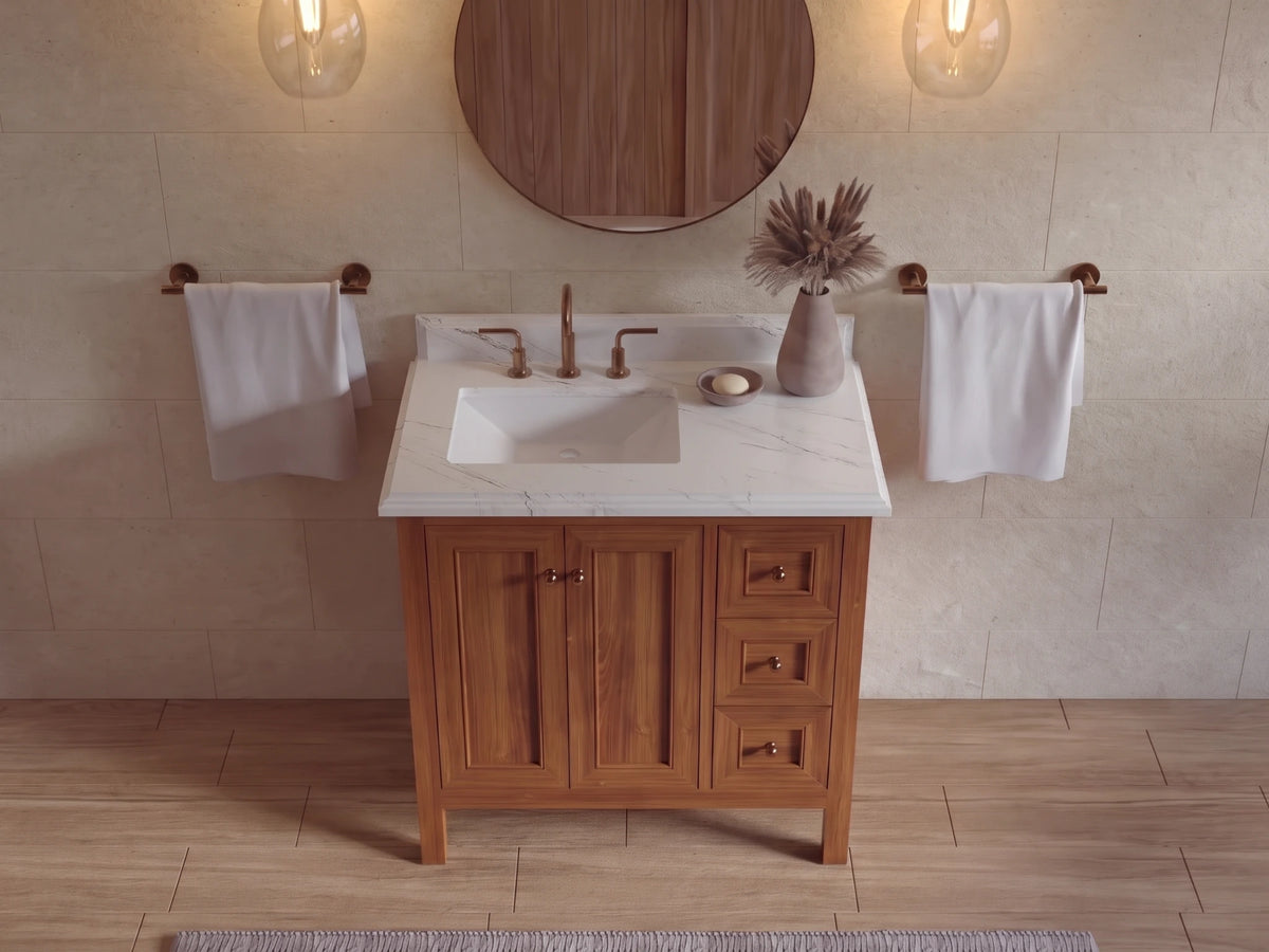 Nashville Teak Wood 36 in. W x 22 in. D Left Offset Sink Bathroom Vanity