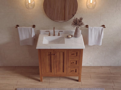 Nashville Teak Wood 36 in. W x 22 in. D Left Offset Sink Bathroom Vanity