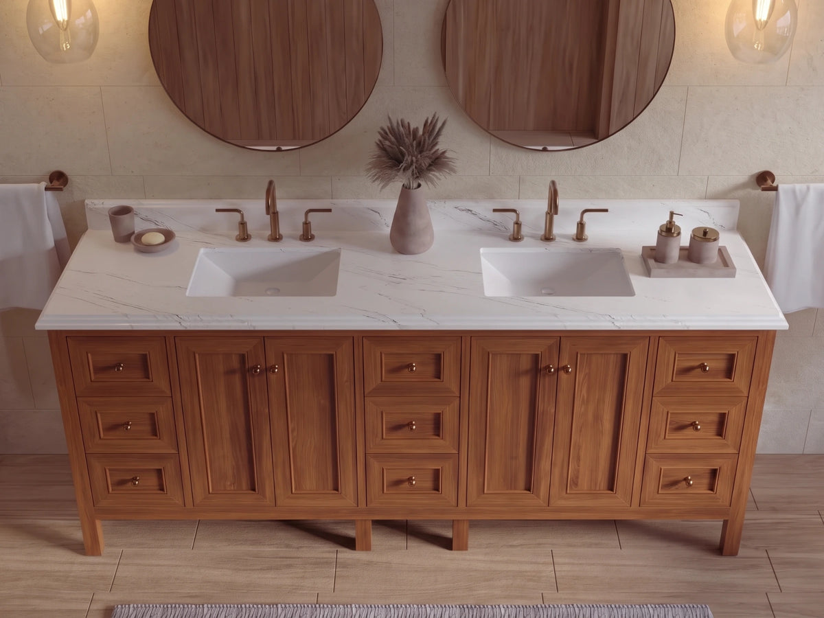Nashville Teak Wood 84 in. W x 22 in. D Double Sink Bathroom Vanity
