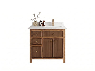 Sonoma Reeded Teak Wood 36 in. W x 22 in. D Right Offset Sink Bathroom Vanity