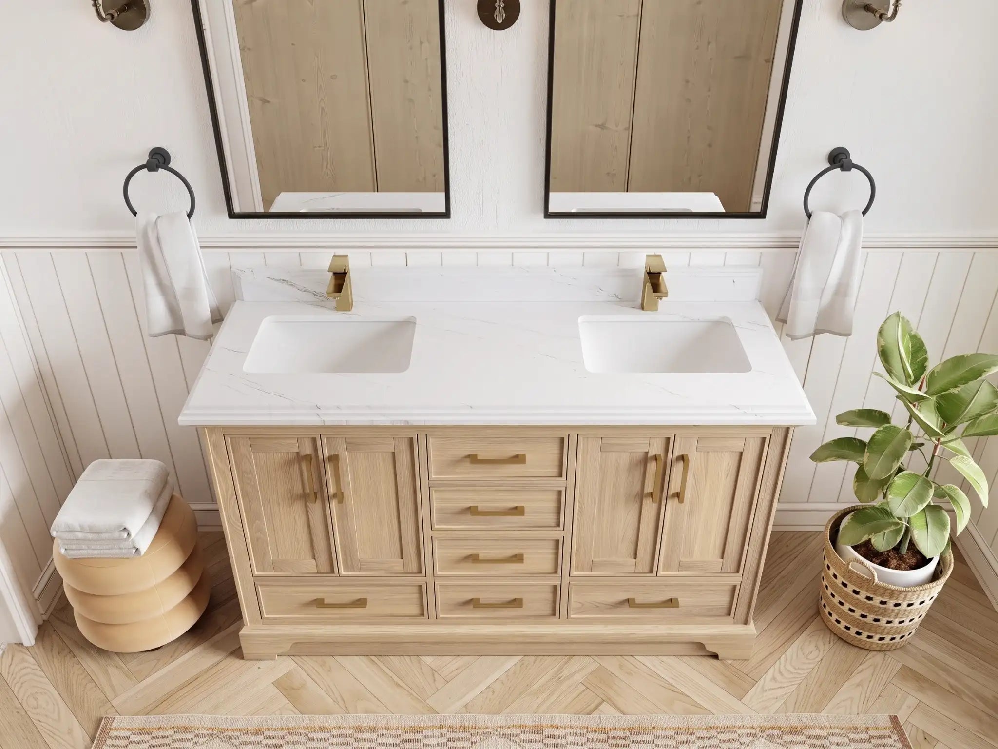 Charlotte White Oak 60 in. W x 22 in. D Double Sink Bathroom Vanity