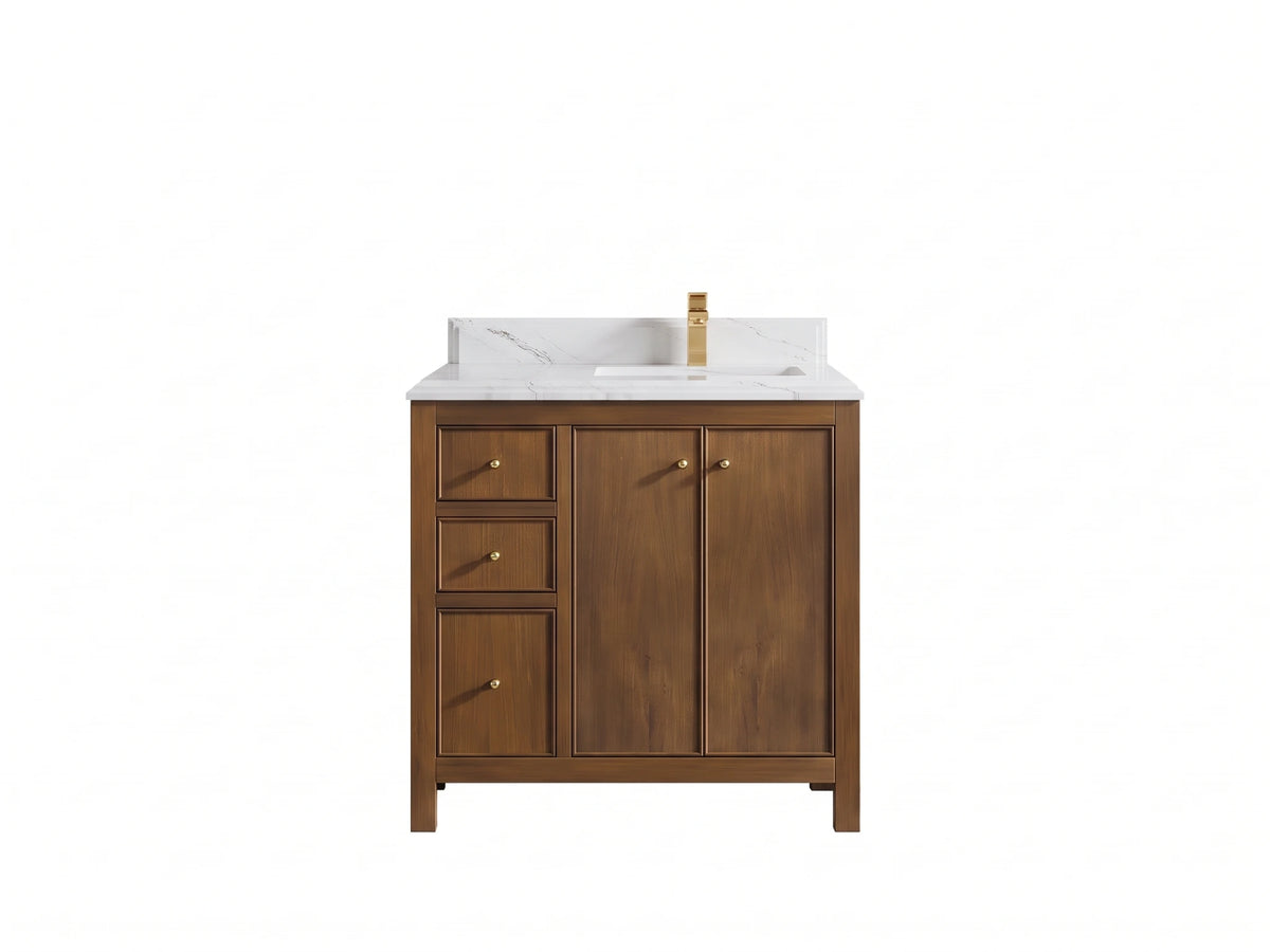 Chicago Teak 36 in. W x 22 in. D Right Offset Sink Bathroom Vanity