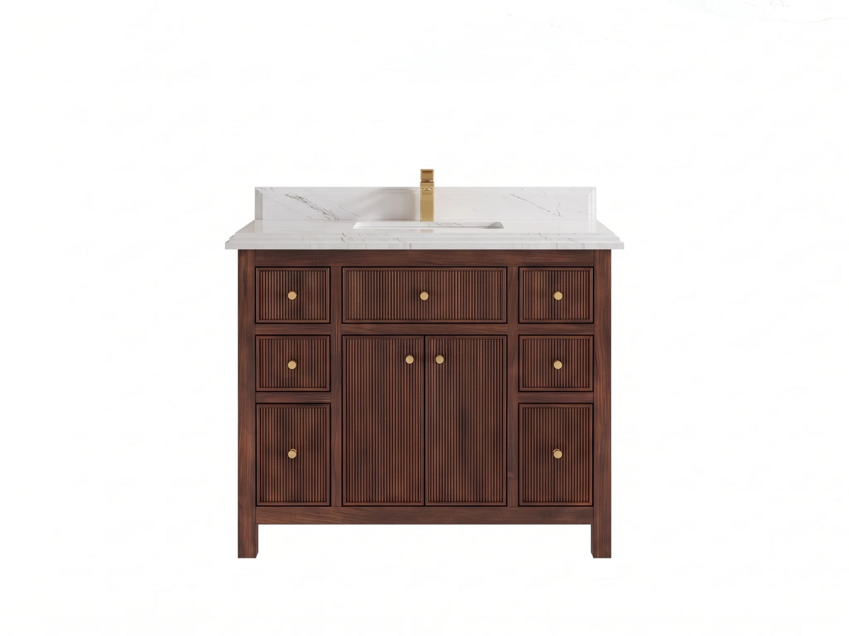 Sonoma Reeded Teak Wood 42 in. W x 22 in. D Single Sink Bathroom Vanity