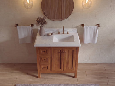 Nashville Teak Wood 36 in. W x 22 in. D Right Offset Sink Bathroom Vanity