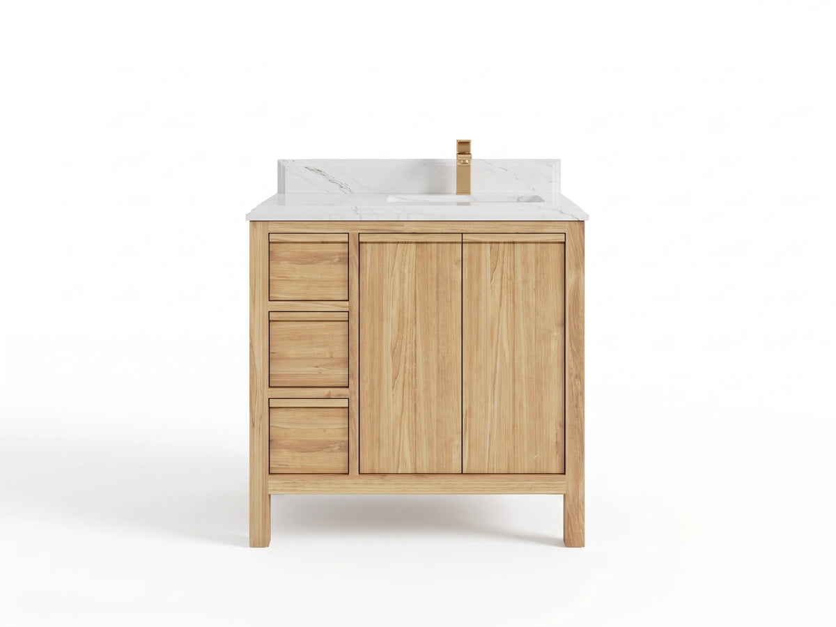 Elizabeth Teak Wood 36 in. W x 22 in. D Right Offset Sink Bathroom Vanity