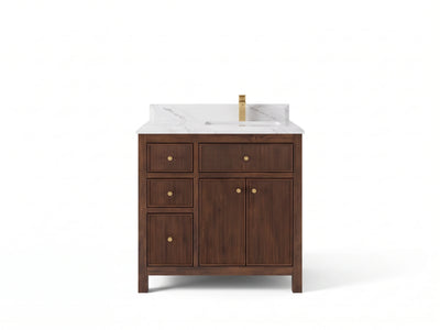 Sonoma Reeded Teak Wood 36 in. W x 22 in. D Right Offset Sink Bathroom Vanity