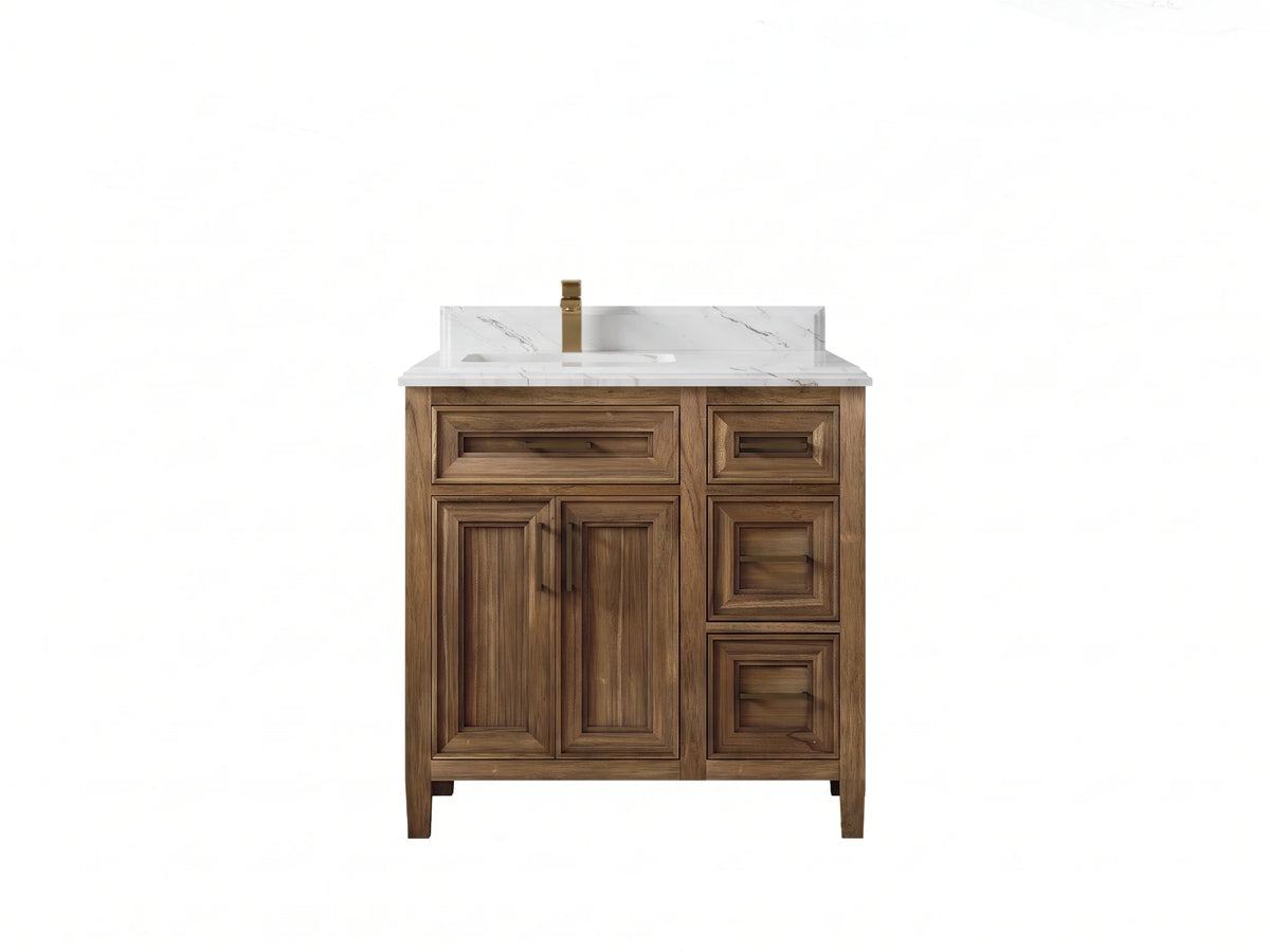 Santa Monica Teak Wood 36 in. W x 22 in. D Left Offset Sink Bathroom Vanity