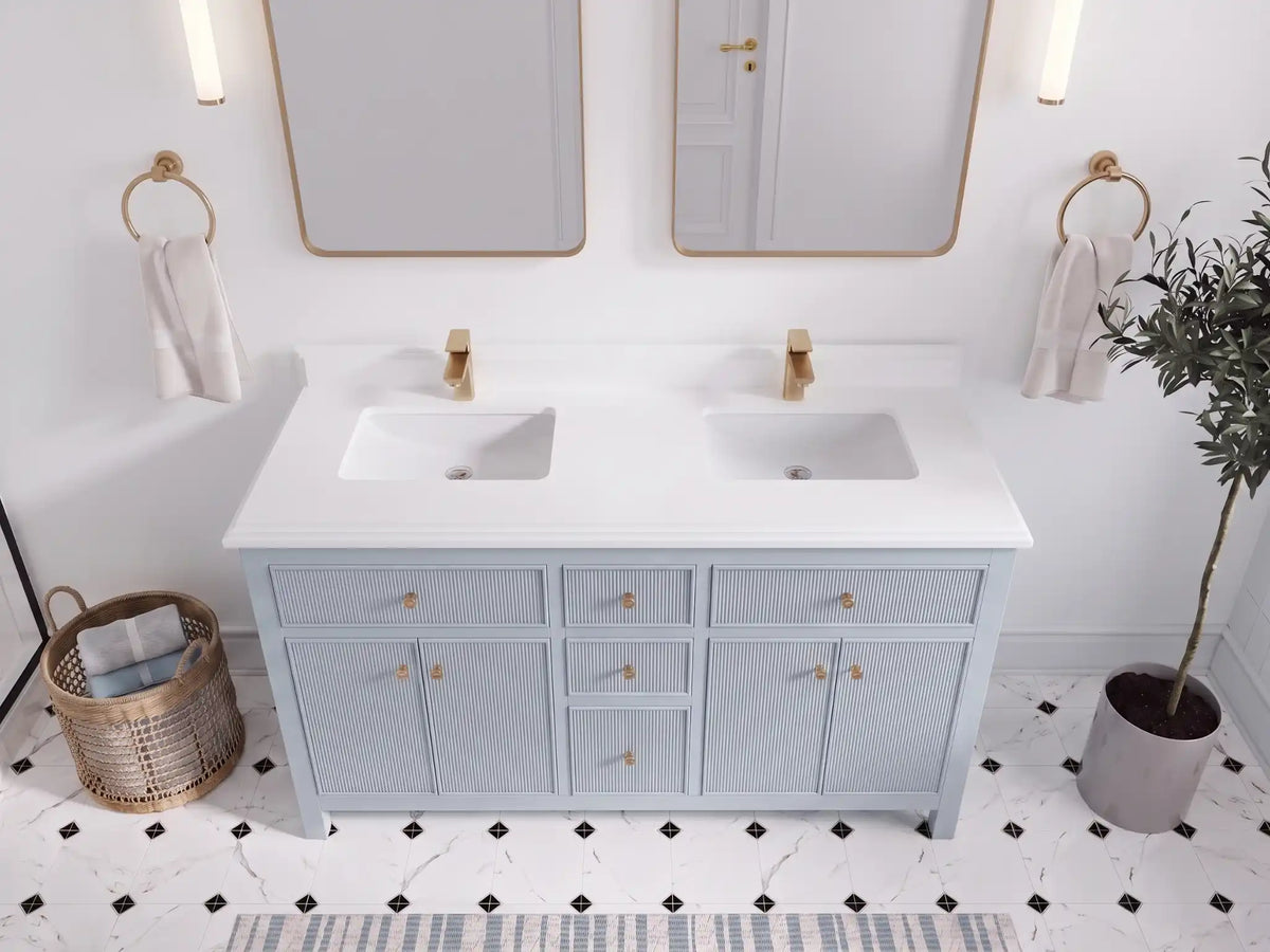 Sonoma 60 in W x 22 in D Free Standing Reeded Double Sink Bathroom Vanity