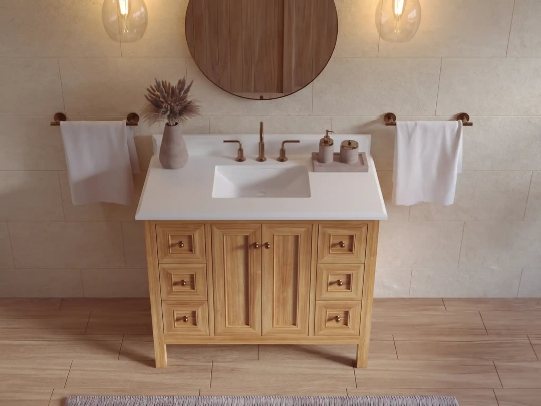 Nashville Teak Wood 42 in. W x 22 in. D Single Sink Bathroom Vanity | 
              
                Light Natural Teak
                
                  
             - NAS_TK_LNT_WHQZ_42 - photo №37
