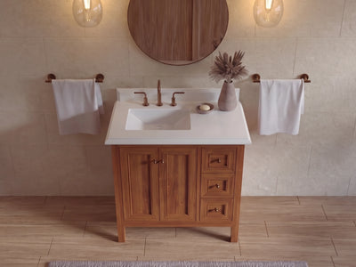 Nashville Teak Wood 36 in. W x 22 in. D Left Offset Sink Bathroom Vanity